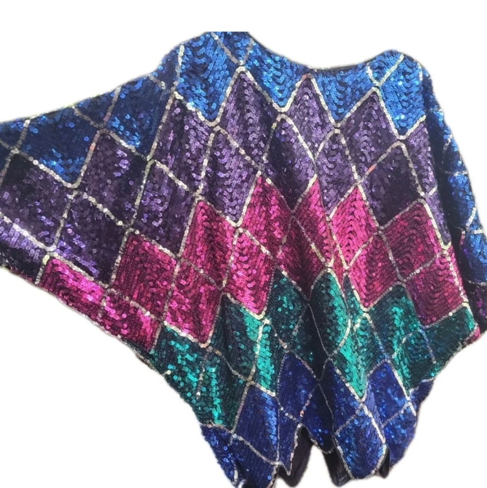 Vtg Praise Hymn Fashions Tunic Top Sequin Disco Size Large Mardi Gras Xmas